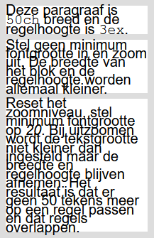 Schermafbeelding van een pagina met tekst met kortere regels waarvan de regels vertikaal overlappen